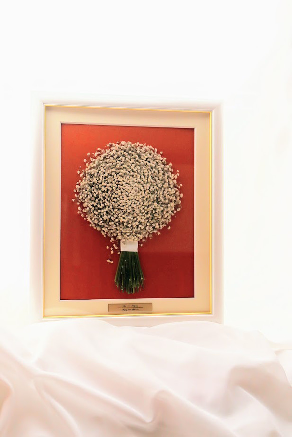 結婚式ブーケを美しく残します【アフターブーケ押し花額】かすみ草ブーケ額 