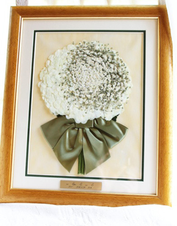 結婚式ブーケを美しく残します【アフターブーケ押し花額】かすみ草ブーケ額 