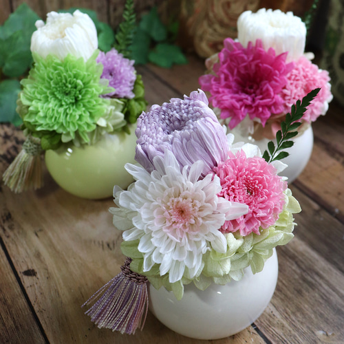 仏花プリザーブドフラワーアレンジメント　花器付 お供え花　一対 送料無料 プリザーブドフラワー 仏花 お供え アレンジメント