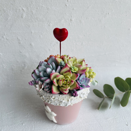 多肉寄せ植え♡うさぎ鉢♪エケベリア 樹脂粘土 2号 アートフラワー Tea