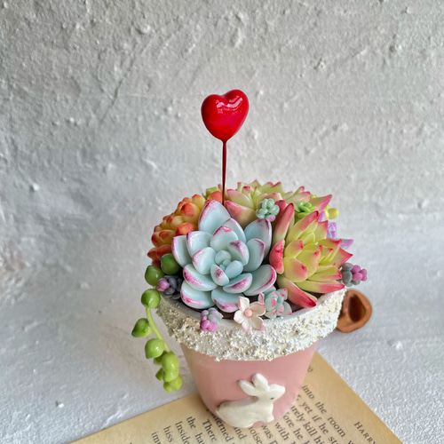 ★多肉植物　寄せ植え〜手作り　木製HOUSE ピンクお屋根のうさぎさん寄せ〜★ ☆多肉植物寄せ植え〜手作り木製HOUSE ピンクお屋根のうさぎさん寄せ〜☆