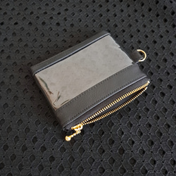 Mサイズ　透明窓付き　パスケース　ICカードケース　スマートキーポーチ　リール付き　コットンレース　ブラック 2枚目の画像