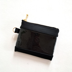 Mサイズ　透明窓付き　パスケース　ICカードケース　スマートキーポーチ　リール付き　コットンレース　ブラック 5枚目の画像