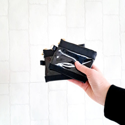 Mサイズ　透明窓付き　パスケース　ICカードケース　スマートキーポーチ　リール付き　コットンレース　ブラック 14枚目の画像