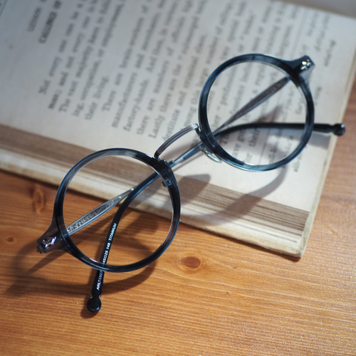 アセテート素材》レトロ丸眼鏡｜ブルーグレー｜老眼鏡・だてメガネ