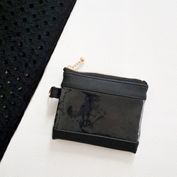 Sサイズ　透明窓付き　パスケース　ICカードケース　スマートキーポーチ　リール付きストラップ　コットンレース　ブラック 5枚目の画像