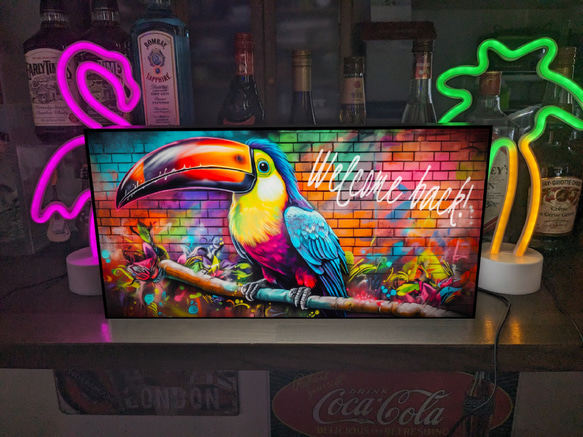 【Lサイズ】オニオオハシ キツツキ オウム 鳥 バート ペイントアート 店舗 自宅 照明 看板 置物 雑貨 ライトBOX 1枚目の画像