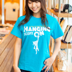 SCOPYネコTシャツ「HANGING ON」ターコイズブルー 3枚目の画像