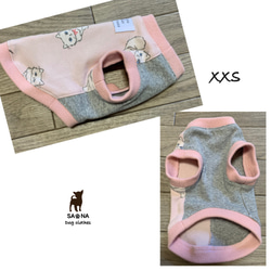 ハンドメイド犬服XXSピンク猫レースグレーシンプル 2枚目の画像