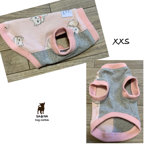 ハンドメイド犬服XXSピンク猫レースグレーシンプル 2枚目の画像