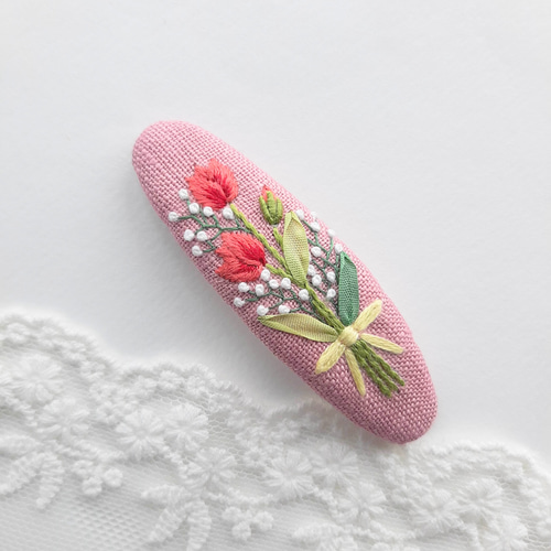 大人可愛いチューリップのブーケ刺繍パッチンピン チューリップ 