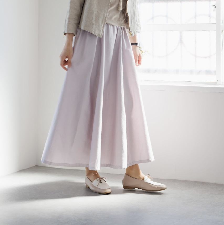 美・大人シルエット6枚はぎコットンシルク・フレアースカート/藤桜