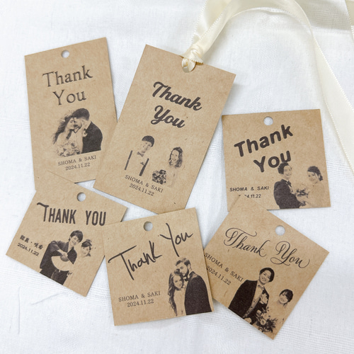 オーダーメイド】二人の写真入りThank youタグ（選べる用紙3種）20枚