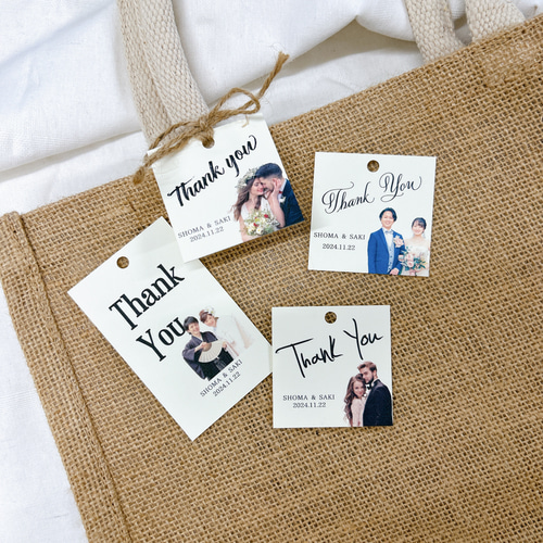 オーダーメイド】二人の写真入りThank youタグ（選べる用紙3種）20枚