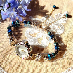 腕時計 送料無料 深緑色とディープブルー ブレスレットタイプ 腕時計