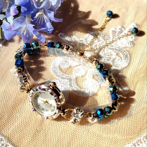 腕時計 送料無料 深緑色とディープブルー ブレスレットタイプ 腕時計