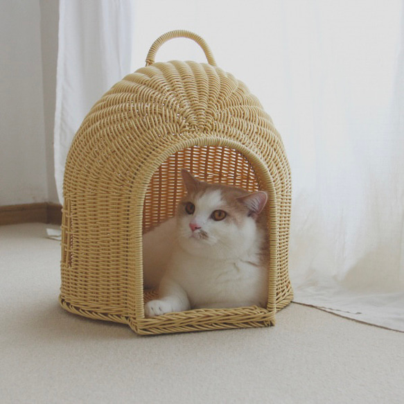 猫用ベッド、猫ベッド、手編みベッド、ラタンベッド、キャットベッド　猫ちぐら 1枚目の画像