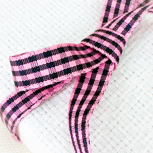 アメリカ直輸入 リボン チェック ピンク×黒 2m単位 R62 リボン
