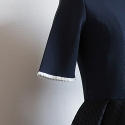 【3種尺寸可供選擇◎】圓點蕾絲短袖對接洋裝【深海軍藍】 第9張的照片