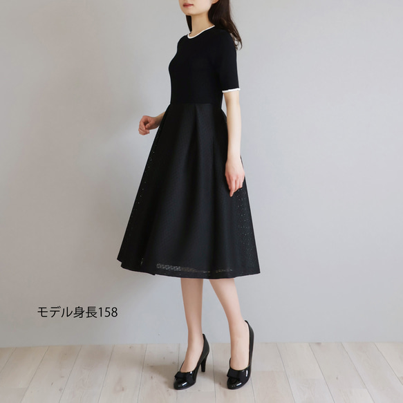 【3種尺寸可供選擇◎】圓點蕾絲短袖對接洋裝【黑色】 第3張的照片