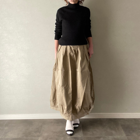 【En salon】スカート バルーン ロング デニム素材 ベージュ［031119］        
