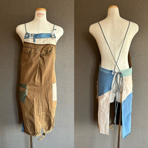 EASY SKANKING リメイクエプロン ワークエプロン カフェエプロン  