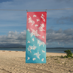 ToriTori大阪堺製注染手ぬぐい　カミセミと仲間たち　ピンク　サイズ約90×35ｃｍ　綿100％　大阪堺製 1枚目の画像