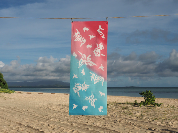 ToriTori大阪堺製注染手ぬぐい　カミセミと仲間たち　ピンク　サイズ約90×35ｃｍ　綿100％　大阪堺製 1枚目の画像