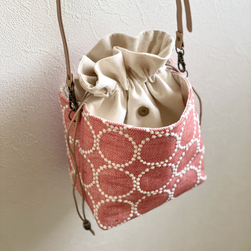 ⚮̈ミナペルホネンtambourine pink ネリオバッグあおり巾着バッグ