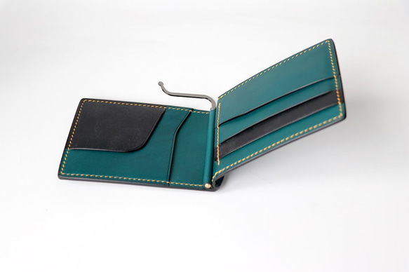CARVAマネークリップ財布（小銭入れあり）/オルテンシア×プエブロブラック 2枚目の画像