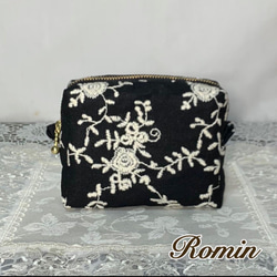 スクエアポーチ ボックスポーチ ミニ キルトゲイト薔薇 ブラック