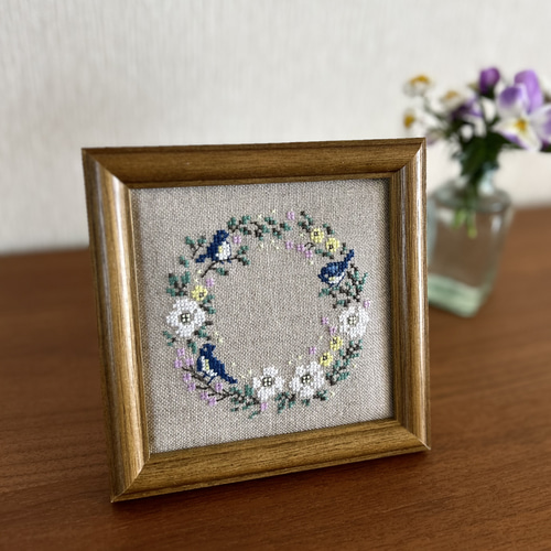 すずらんの刺繍フレーム/刺繍図案 その他アート cream._.neko