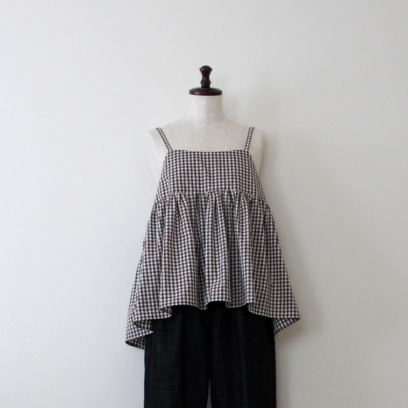 日本製☆SALE 重ね着に便利なコットンギンガムチェックキャミソール