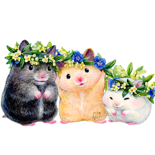 両面アクリルキーホルダー《オリーブの花冠 × 3匹の子どもたち