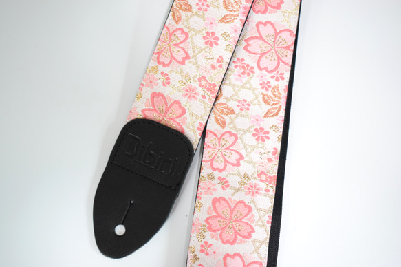 京都金襴＊桜ピンク 帆布ギターストラップ 楽器・アクセサリ