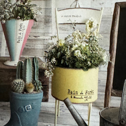 《可愛いアンティーク ブリキ鉢 》ルスリールチェア ラウンド 観葉植物 多肉植物 お花寄せ植え ブリキ缶 椅子 579 2枚目の画像