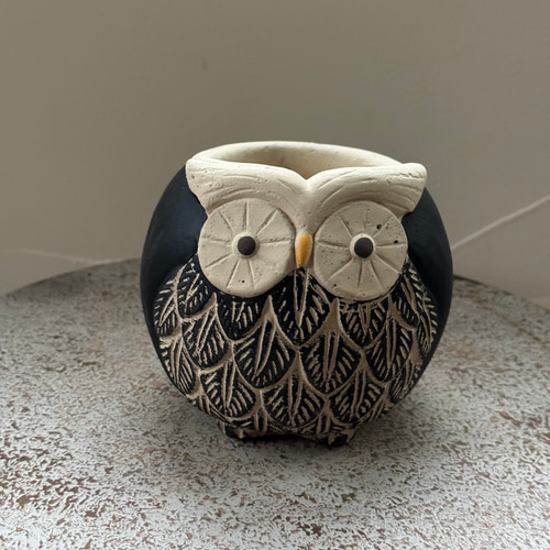 フクロウ 花瓶 陶器 土鉢(開運ふくろう(黄色)|中村陶器 フクロウ 花瓶 陶器 土鉢(開運ふくろう(黄色)|中村陶器
