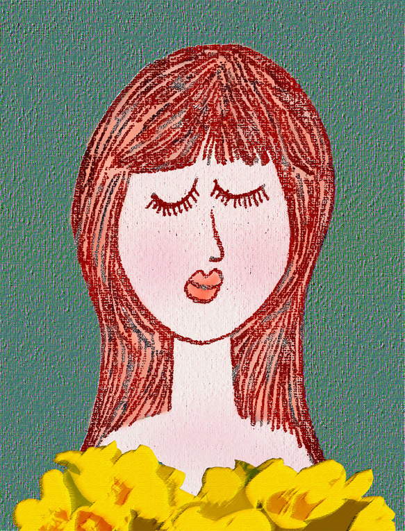 「黄色い花と少女」デジタル画 2枚目の画像