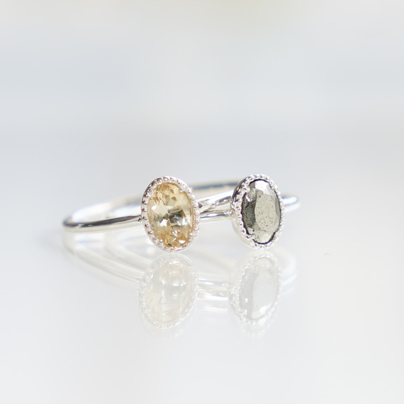 【2本SET】Scapolite RING ＆ Pyrite RING / SV925 ≪送料無料≫ 天然石 1枚目の画像