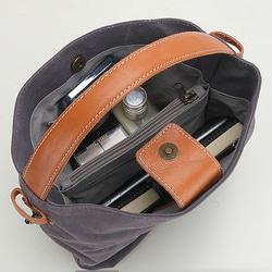 レディース レザーXキャンバストートバッグ メンズ メンズ  A4 肩掛け ビジネス ショルダー バッグ 4色選択可 10枚目の画像