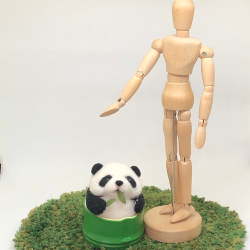 ◇竹中パンダ 子パンダ笹 【羊毛フェルト人形】 羊毛フェルト