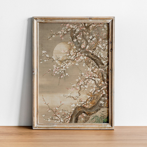 NO.551】桜の木と月の日本画アートポスター☆花和柄植物浮世絵