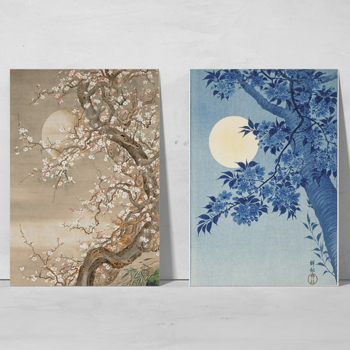 今 話題 の 人気 商品 NO.551】桜の木と月の日本画アートポスター☆花和柄植物浮世絵 コレクション