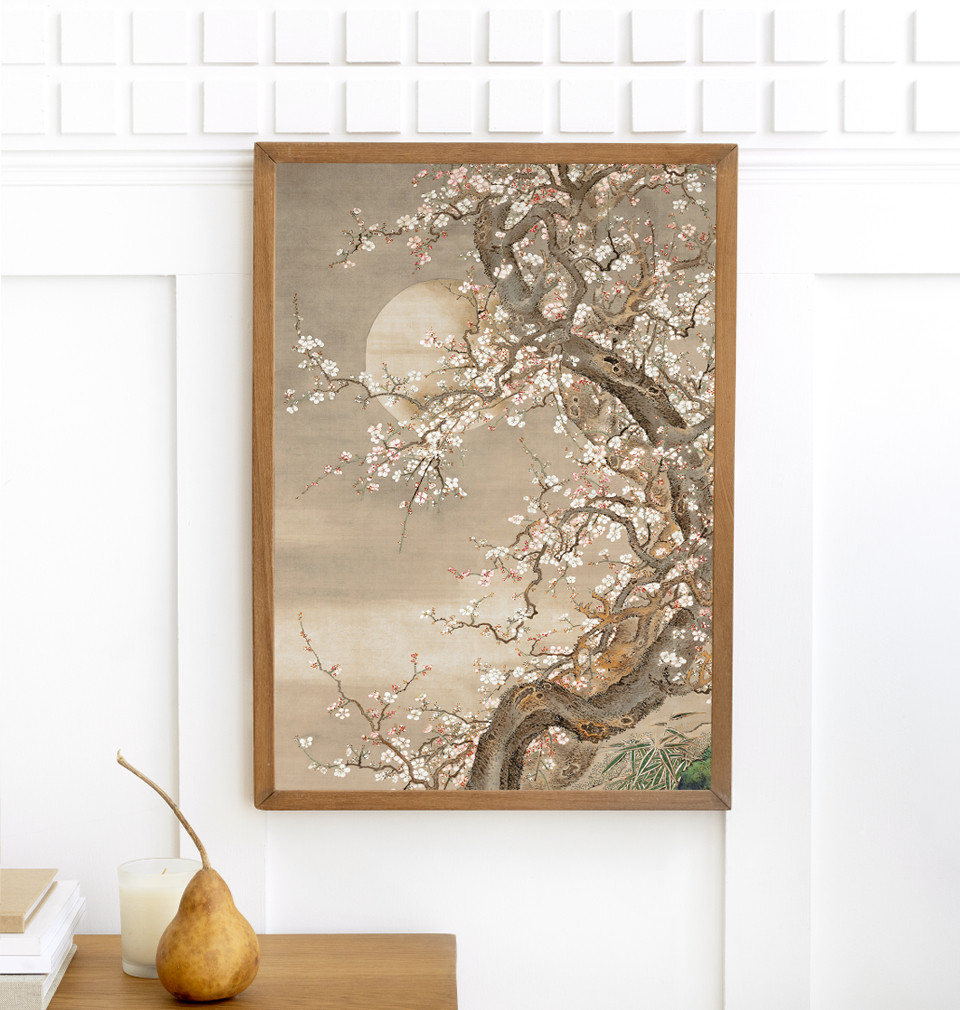 日本画風額装 和風絵画 50cmx45cm 【額装美術品】桜花見図 アンティーク