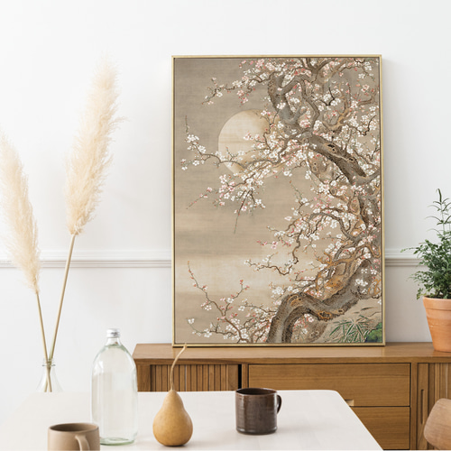 NO.551】桜の木と月の日本画アートポスター☆花和柄植物浮世絵