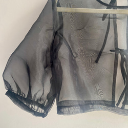 ショート丈　ブラックオーガンジートップス　カーディガン　羽織もの 5枚目の画像