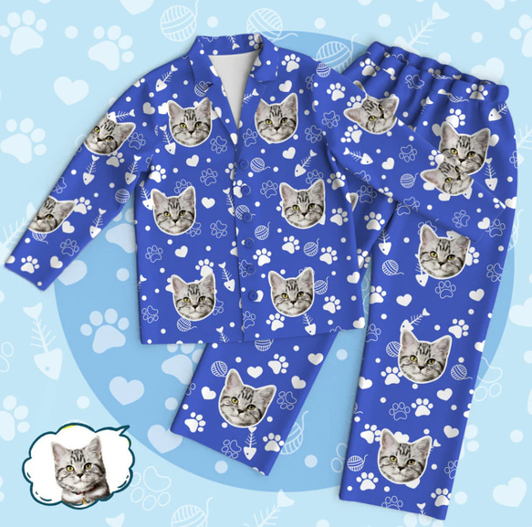 [受注制作] うちの子 ペット愛犬/愛猫の写真からつくるパジャマ オリジナルパジャマ 部屋着 前開き 寝巻 ナイトウェア 6枚目の画像