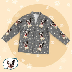 [受注制作] うちの子 ペット愛犬/愛猫の写真からつくるパジャマ オリジナルパジャマ 部屋着 前開き 寝巻 ナイトウェア 2枚目の画像