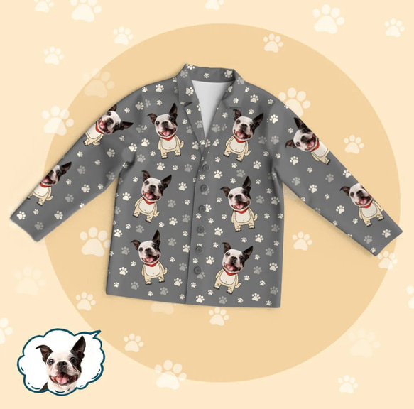 [受注制作] うちの子 ペット愛犬/愛猫の写真からつくるパジャマ オリジナルパジャマ 部屋着 前開き 寝巻 ナイトウェア 2枚目の画像