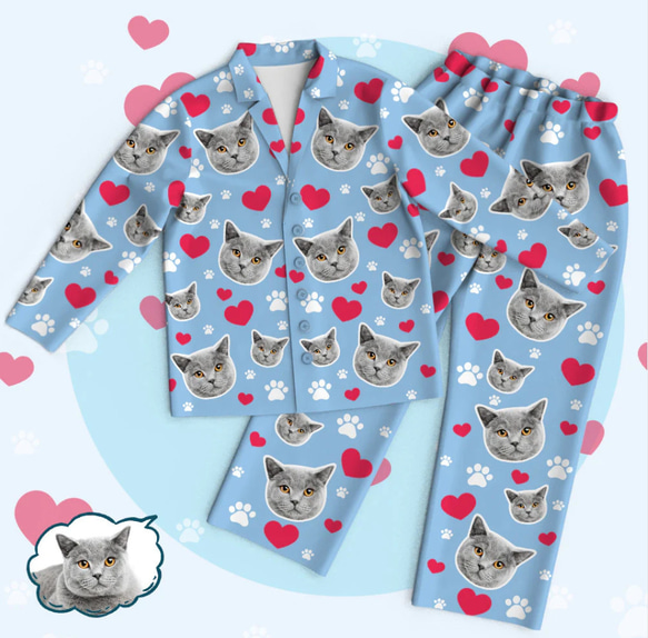 [受注制作] うちの子 ペット愛犬/愛猫の写真からつくるパジャマ オリジナルパジャマ 部屋着 前開き 寝巻 ナイトウェア 4枚目の画像